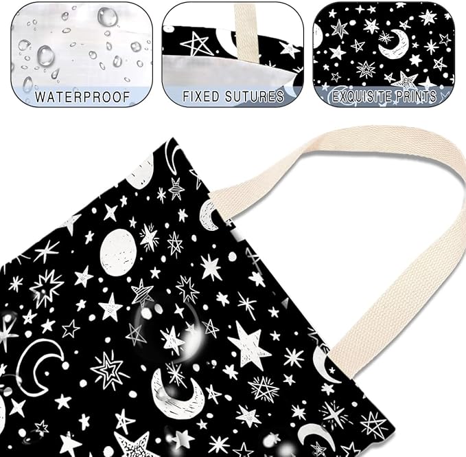 Moon and Star Black Car Trash Bags - Small Garbage Bags for Car Back Seat - One-handed Strap - Cute Printed - Accessories