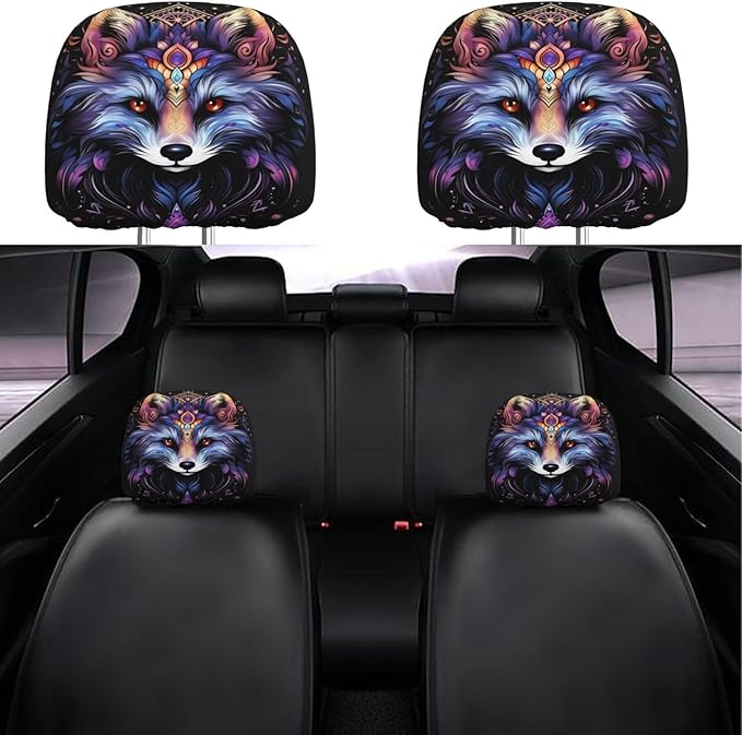 Dujiea 2 Pack Bohemian Mandala Fox Car Headrest Covers, Universal Soft Car Seat Head Rest Cover Protector, Vehicle Accessories Fabric Headrest Cover for Cars Vans Trucks