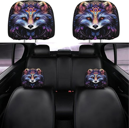 Dujiea 2 Pack Bohemian Mandala Fox Car Headrest Covers, Universal Soft Car Seat Head Rest Cover Protector, Vehicle Accessories Fabric Headrest Cover for Cars Vans Trucks