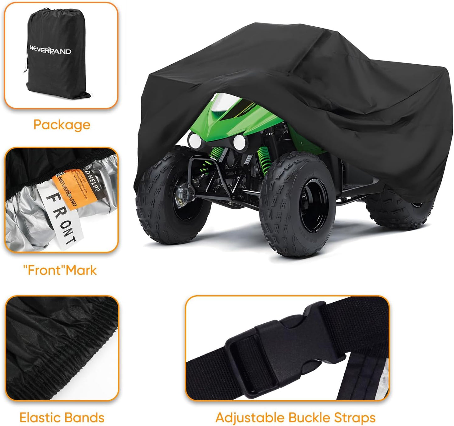 NEVERLAND ATV Cover 210D Oxford Cloth, Waterproof Outdoor Heavy Duty 4 Wheeler Cover Quad Cover, Compatible with Polaris Sportsman Yamaha Honda Kawasaki Suzuki (83" L x 47" W x 46" H)