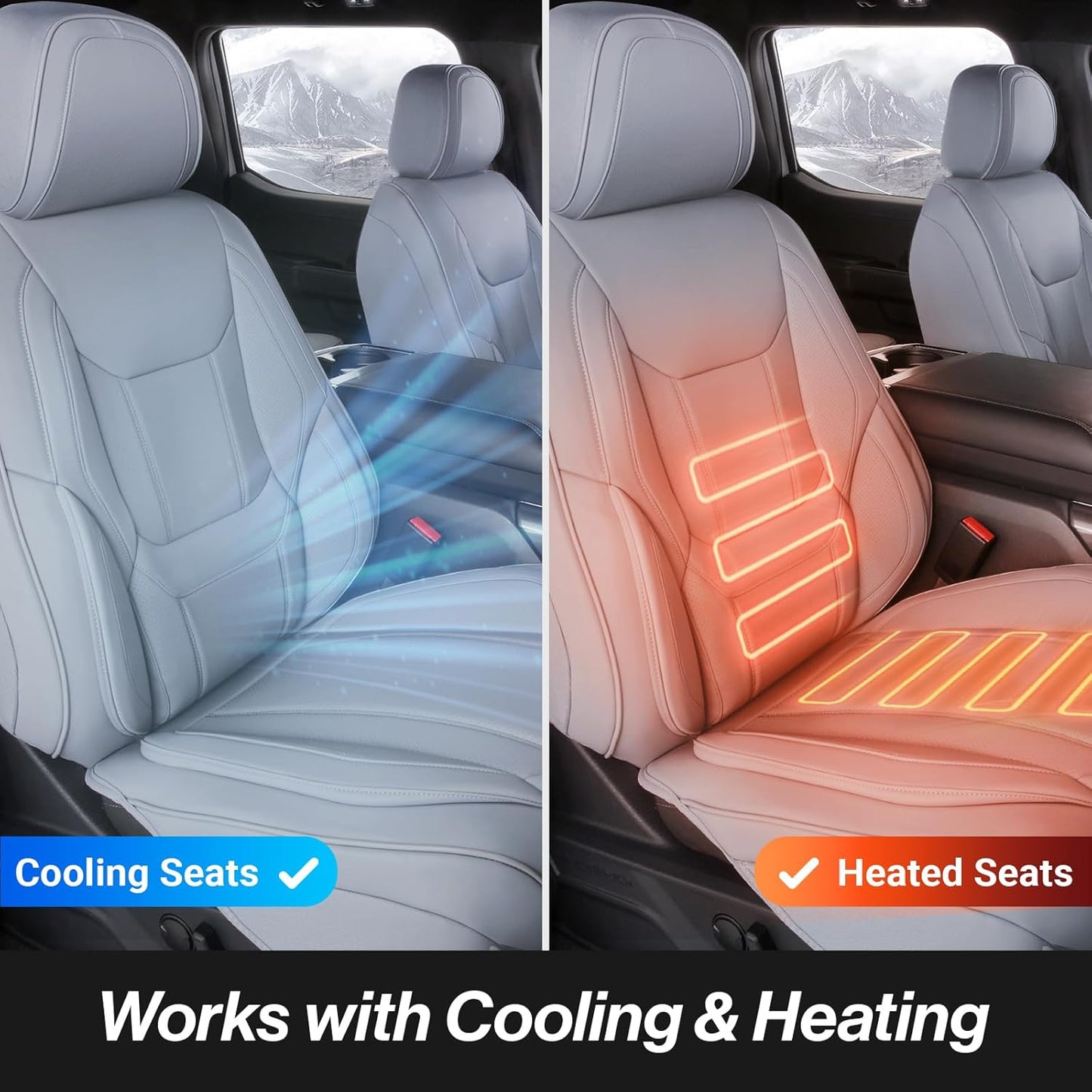 Coverland Custom Car Seat Covers Compatible with 2019-2025 RAM 1500 Quad Cab - Premium Leather Non-Slip Memory Foam Waterproof Cover Interior Protector Full Set-Gray [See Size Chart-Size X123]