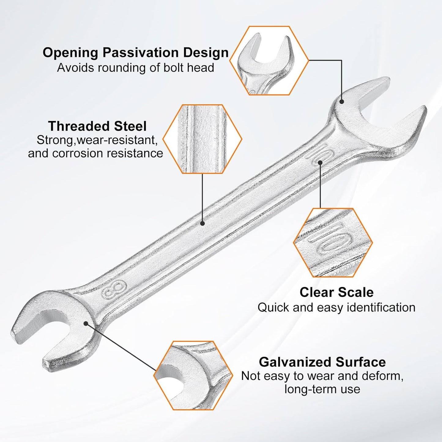 HARFINGTON 5pcs Double Open End Wrench 8mm x 10mm Metric 15 Degree Offset Angle Small Flat Head Wrench Galvanizing Open Ended Spanner for Automotive Repair Furniture Assembly