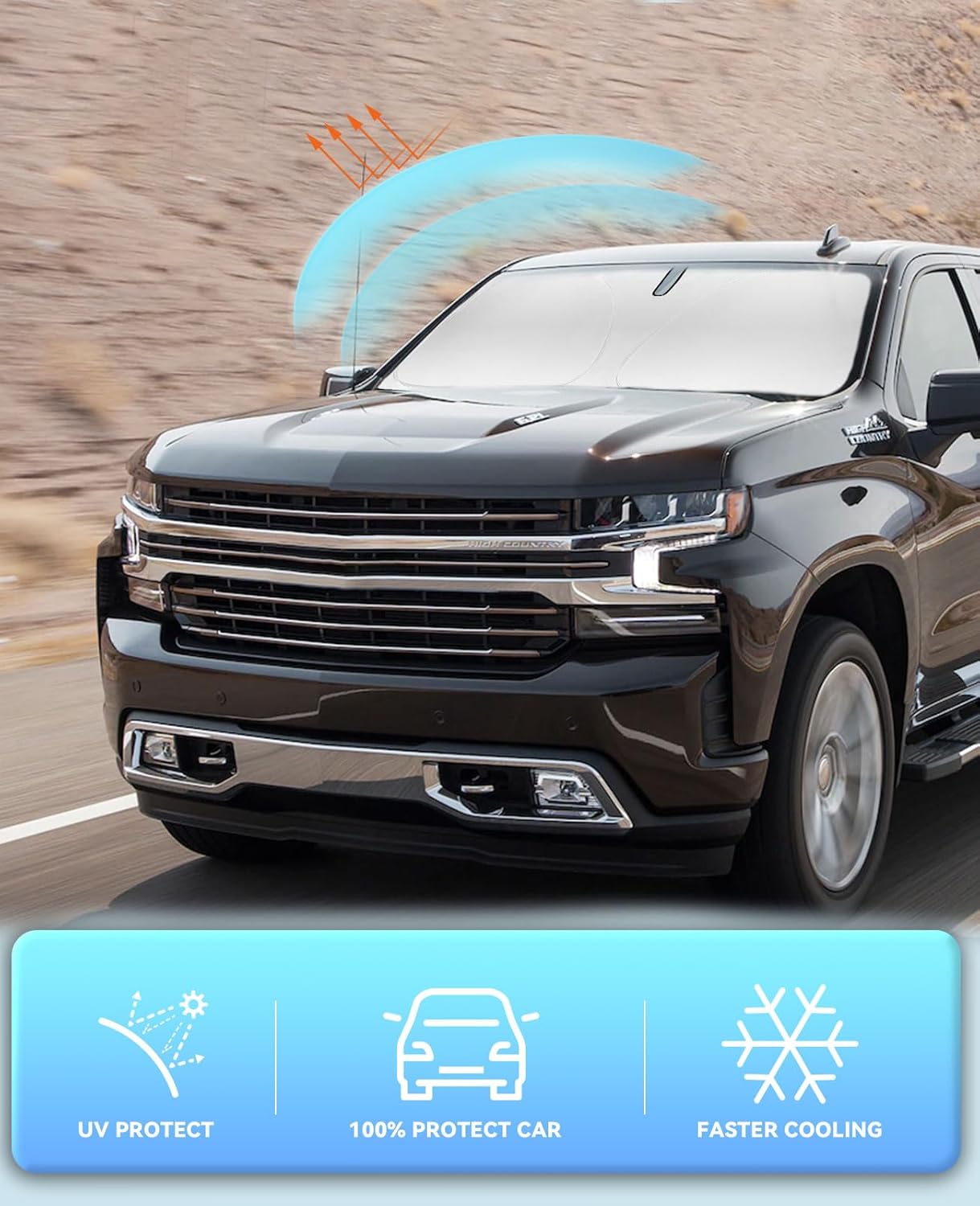 Sunshade Cover for Chevy Silverado 1500 Windshield Sun Shade for 2019-2024 2025 2026 Chevy Silverado 1500, Regular cab, Crew cab, Double Cab 2Dr 4Dr Window Shields Sun Visor Protector Blocks UV Rays