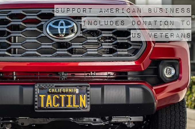 TACTILIAN American Flag License Plate Frame - Subdued 3D Embossed USA Flag in Black Gloss on Matte Finish for Car, Truck or SUV (Gloss on Matte Black)