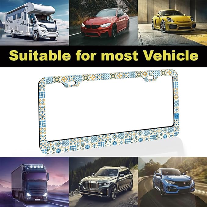 2pcs Vintage European Mediterranean Style Blue and White License Plate Frame for Women, Spanish Style car Decorative tag Frames Girly,Italian Mediterranean License Plate Cover Holder for Vehicle