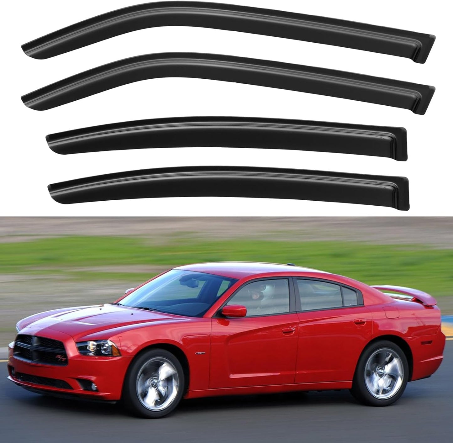 Window Visors Rain Guards for 2006 2007 2008 2009 2010 Dodge Charger, Out-Channel Window Vent Wind Deflectors Visors Shades for 06-10 Charger