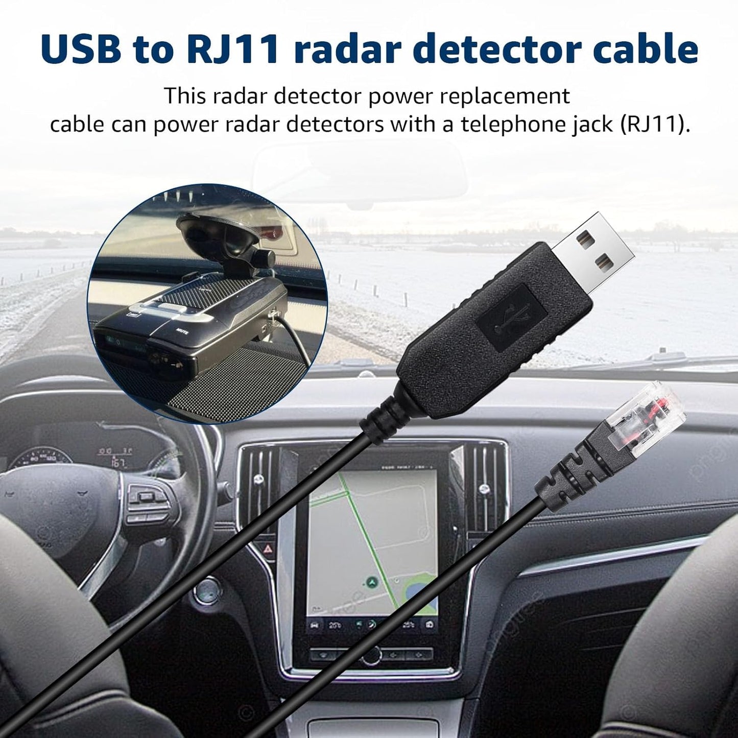 USB-C to RJ11 & USB to RJ11 Radar Detector Cables, 6.56Ft Each, Compatible with Escort, Uniden, Beltronics, Cobra, Radenso XP & More (Premium Replacement Power Cords)