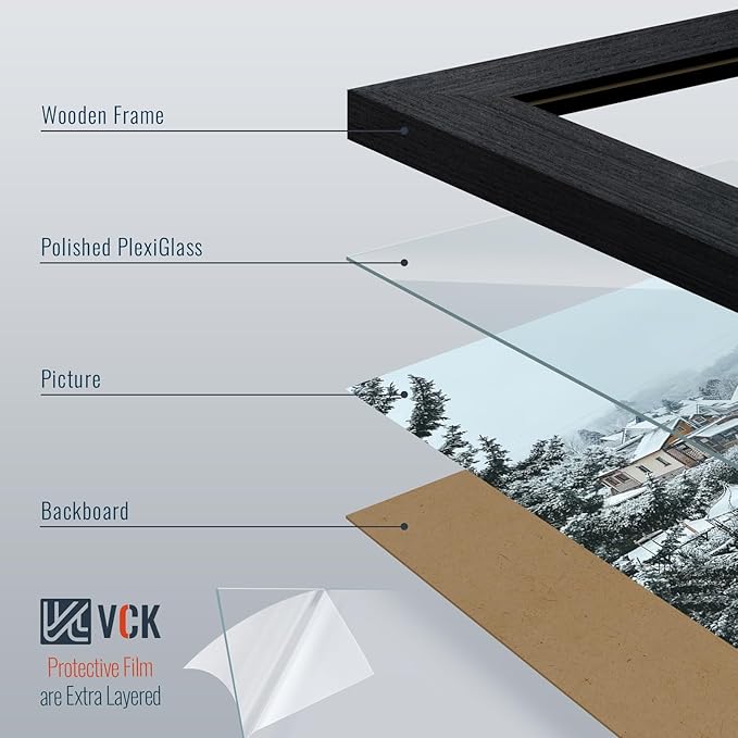 VCK 8.5x11 Black Oak Picture Frames 3 Pack, High-End Wood Wide Border Poster Frame,Tabletop & Wall Hanging, Multi-Directional Display Family Photos, Office Prints, Studio/Gallery/Home Artwork