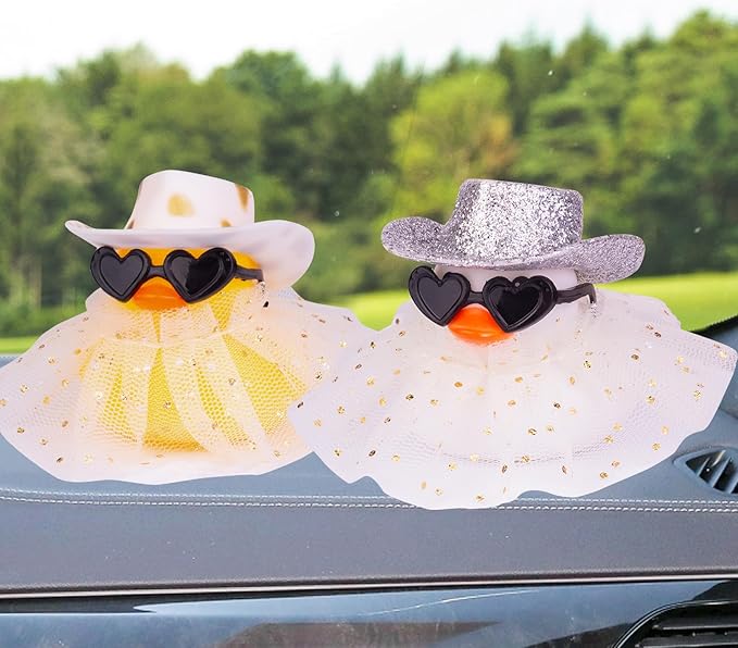 Car Rubber Duck Ornament Cute Duck Car Dashboard Decoration Accessories with Mini Hat Sunglasses and Skirt for Car Dashboard Decoration Accessories(AA7), JJ075E7