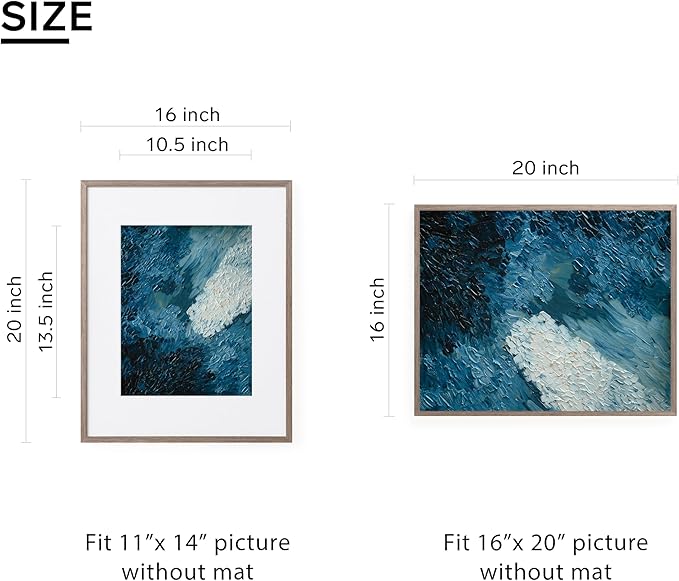 11x14 Picture Frame Matted to 8x10 Solid Wood Veneer 11 x 14 frame Set of 2 with Shatterproof Plexiglass, Wall Hanging Modern Brown Poster Frame for Home Office Decor