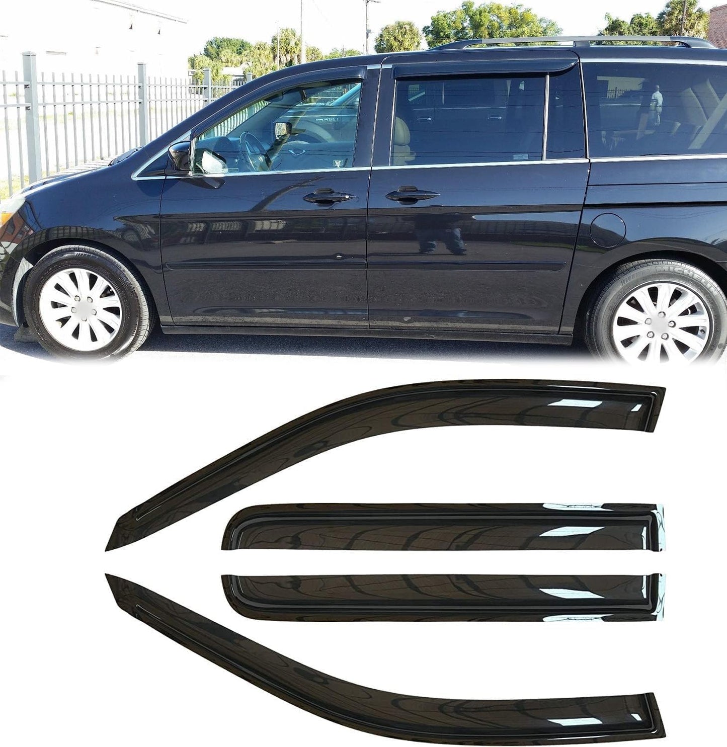 94029 Sunproof Waterproof Side Window Wind Deflector, 4pcs Protective Replacements Rain Guards Set, Window Visor fit for 2005 2006 2007 Honda Odyssey
