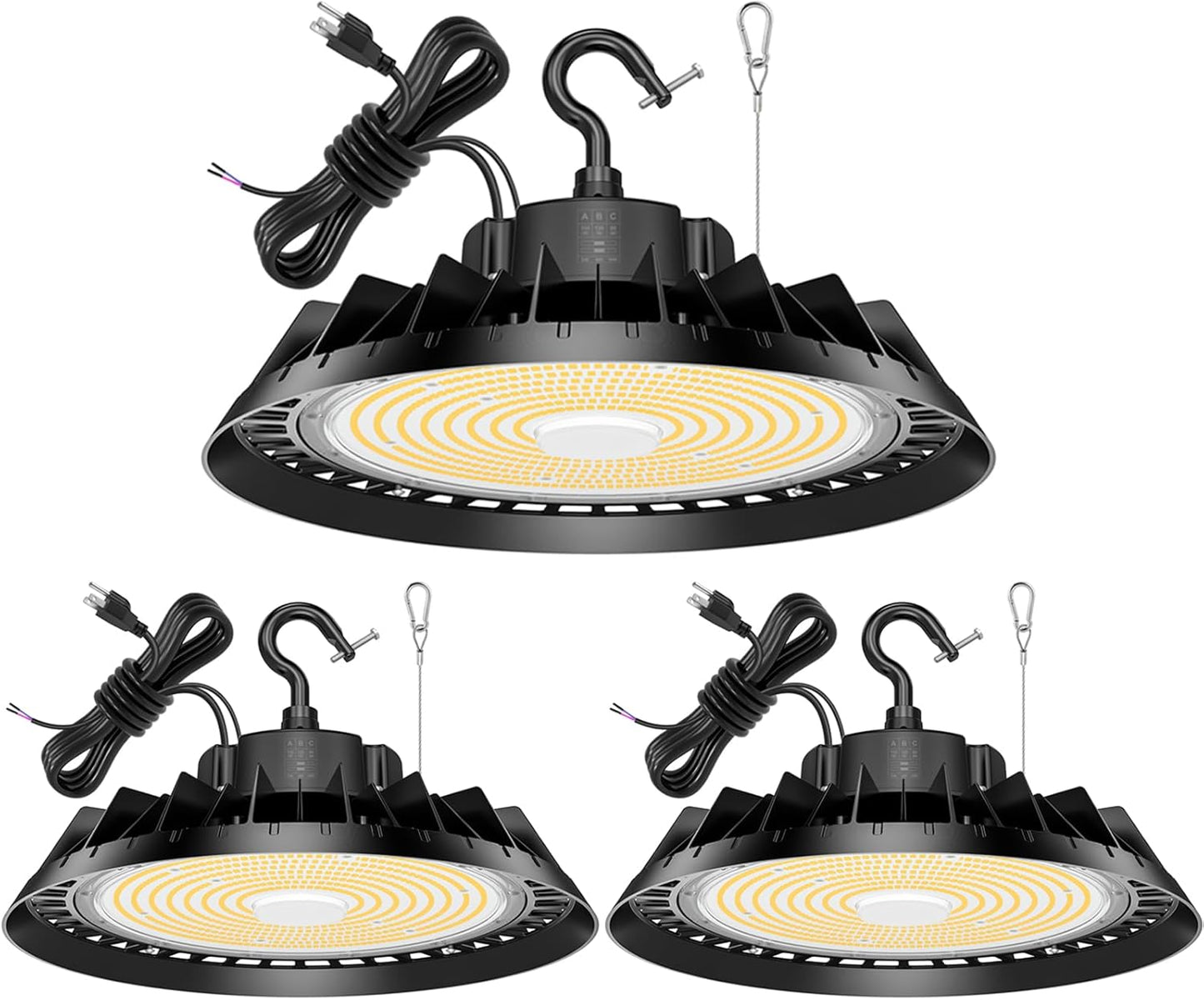 3Pack LED High Bay Lights, Super Bright 240W UFO High Bay LED Shop Lights, 36000LM 5000K, 0-10V Dimmable, 5' Cable Plug, IP65 Waterproof, ETL Listed Plug & Play Lighting for Gym Factory Warehouse