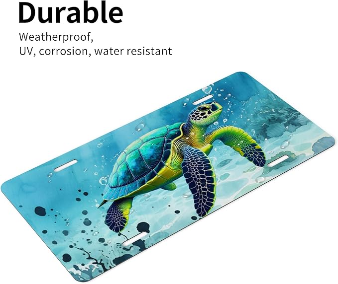 Front License Plate Sea Turtles Beach Vanity Plates Aluminum Metal Decorative Car Tag Novelty License Plate Cover for Men Women ‎6 * 12 in (4 Holes)