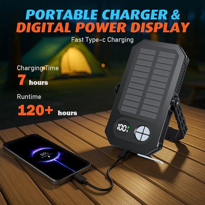 10000mAh Rechargeable LED Camping Lantern with LCD Display, 12 Light Modes, Dimmable & Waterproof, 120+ Hours Portable Light for Emergency, Power Outages, Outdoor Camping, Tent, 2 Packs