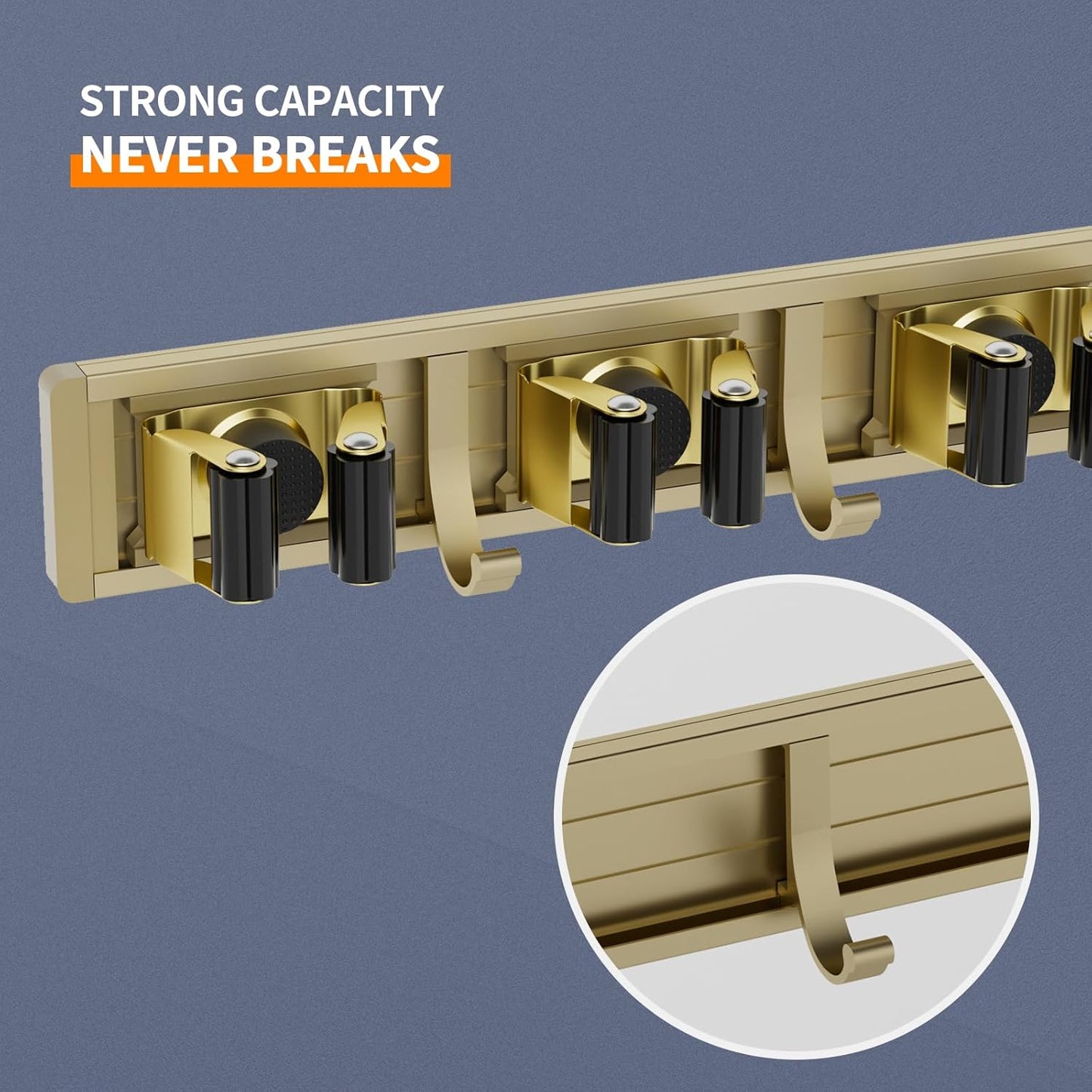 Broom Holder Wall Mount Mop and Broom Hanger Wall Mounted Garage Storage Rack Kitchen Garden Tool Organizer (5 Racks with 4 Hooks, Bronze)