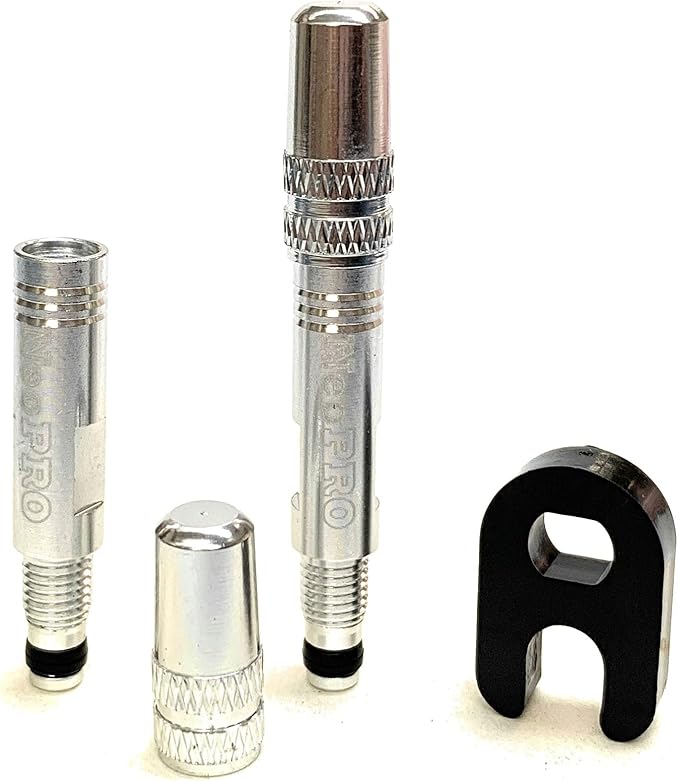 NeoPRO Presta Valve Extension Extender Kit (Pack of 2) w/Valve Key and Cap - Available in 4 Lengths - 20,30,40,60 mm (Silver, 20mm)