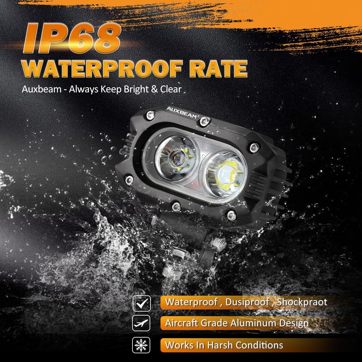 Auxbeam 4 Inch LED Pod, Square Pod Light with 5050 LED White Flood Beam Offroad Driving Fog Light with Wiring Harness for Jeep Wrangler Truck Pickup SUV ATV UTV (2 Pcs)