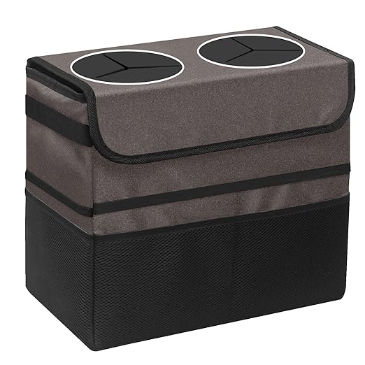 Car Trash Can Grey Large Storage Garbage Can with Lid Hanging for Back Seat Leakproof Automotive Vehicle Trash Bin