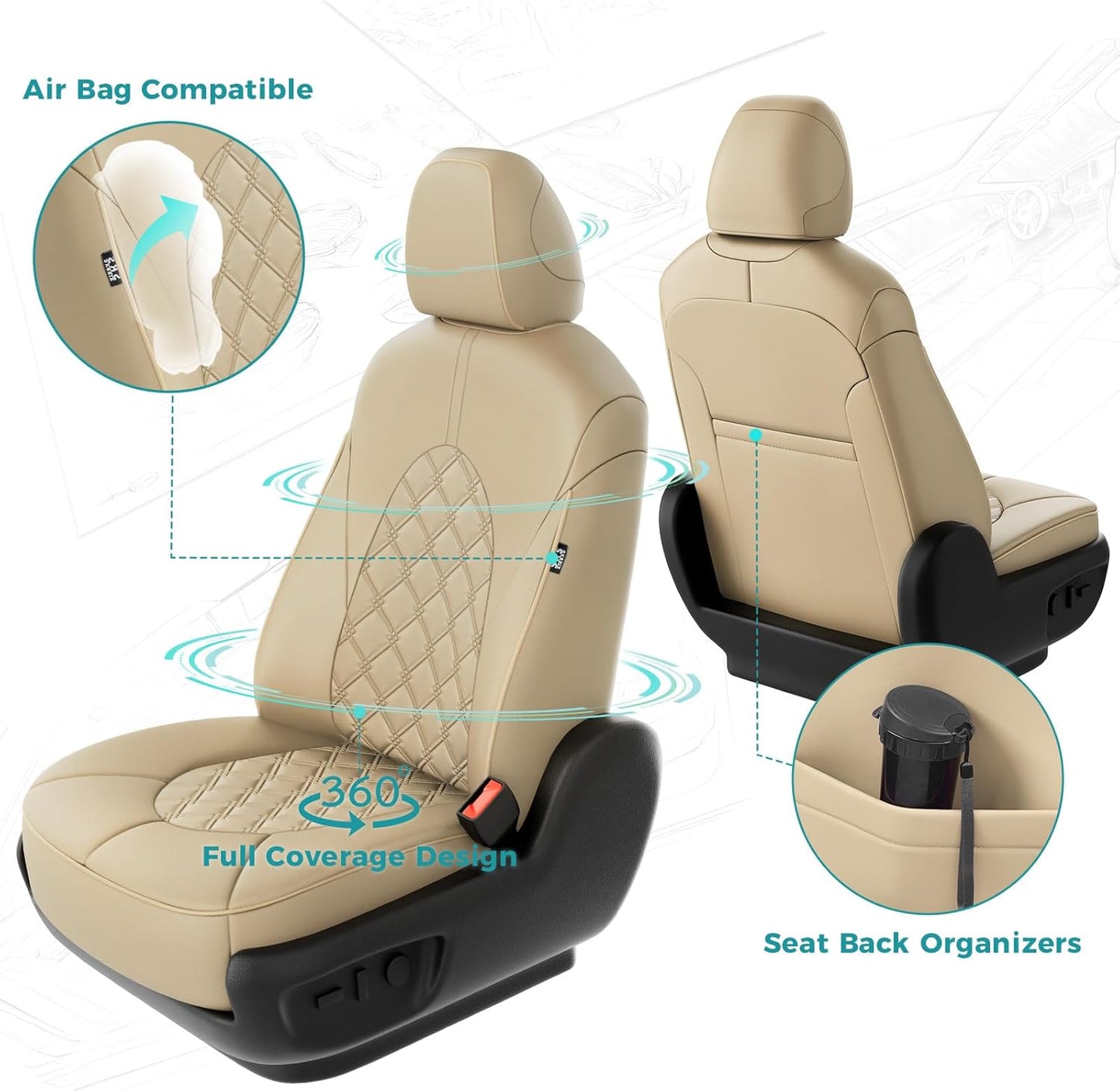 for Toyota Camry Seat Covers Hybrid XLE XSE 2018 2019 2020 2021 2022 2023 2024 - Custom Car Seat Cover Full Set, Waterproof Breathable Cushion Protector, Leather Seat Cover for Cars Beige