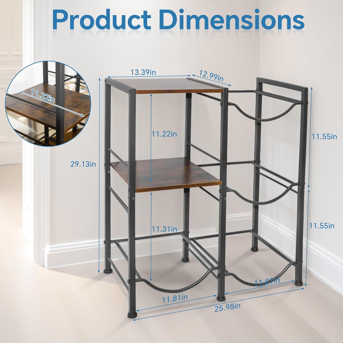 3-Tier 5 Gallon Water Bottle Holder, Heavy Duty Water Jug Rack with Wood Top Shelf, Water Dispenser Stand for Kitchen, Office, Garage