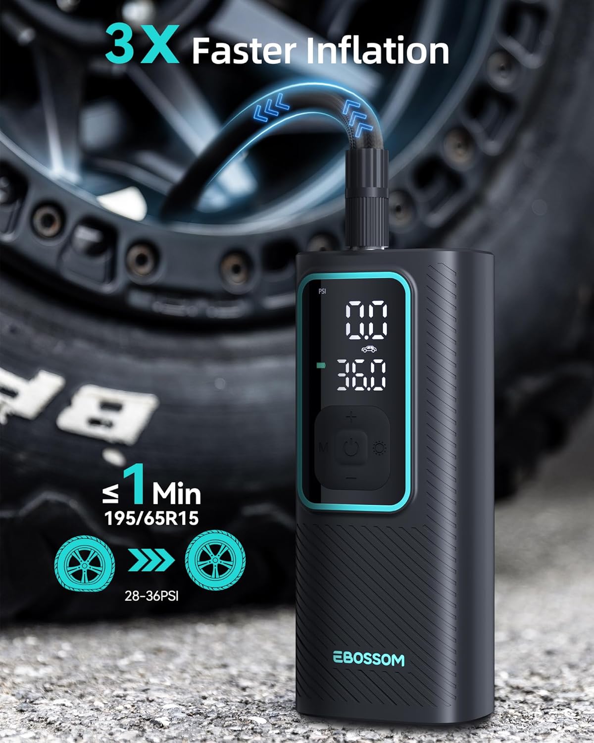 Tire Inflator Portable Air Compressor, 150 PSI Mini Car Air Pump with 6000mAh Battery,12V DC, Pressure Gauge, Cordless Tire Inflator Rechargeable with Display & LED for Car, Motocycle, Bikes, Balls