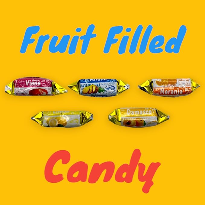 Vienna Fruit Filled Hard Candy-1.5 lbs Delicious and Flavorful Gourmet Peach, Orange, Strawberry, Pineapple, and Lemon Fruit Fillrd Hard Candies-Individually Wrapped for Freshness -Assorted Hard Candy With A Soft Chewy Center Delight(24 oz)