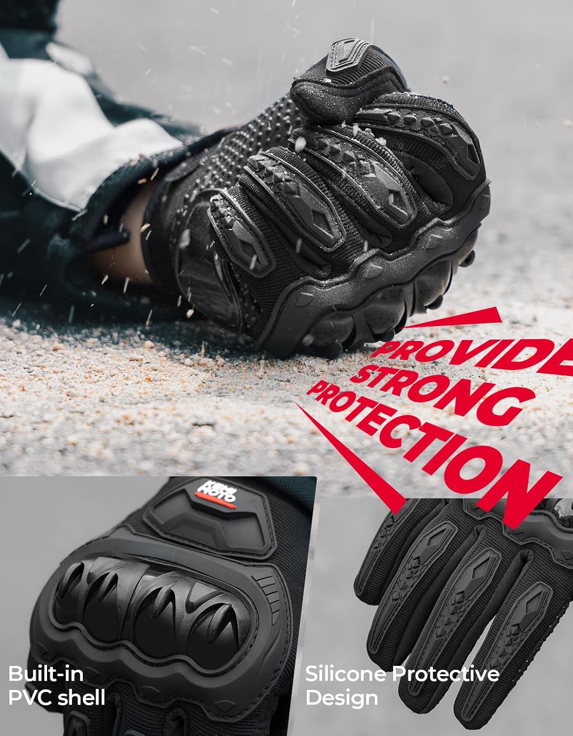 KEMIMOTO Motorcycle Gloves for Men/Women, Touchscreen Dirt Bike Gloves with Shell, Anti-Slip for Motorbike, Riding, Racing, Cycling, Dirt Bike, ATV, UTV, Motocross, BMX, Hiking