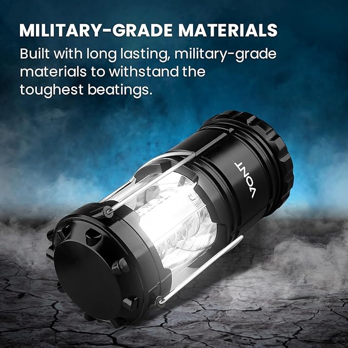 2 Pack LED Camping Lantern, LED Lanterns, Suitable Survival Kits for Hurricane, Emergency Light for Storm, Outages, Outdoor Portable Lanterns, Black, Collapsible, (Batteries Included)