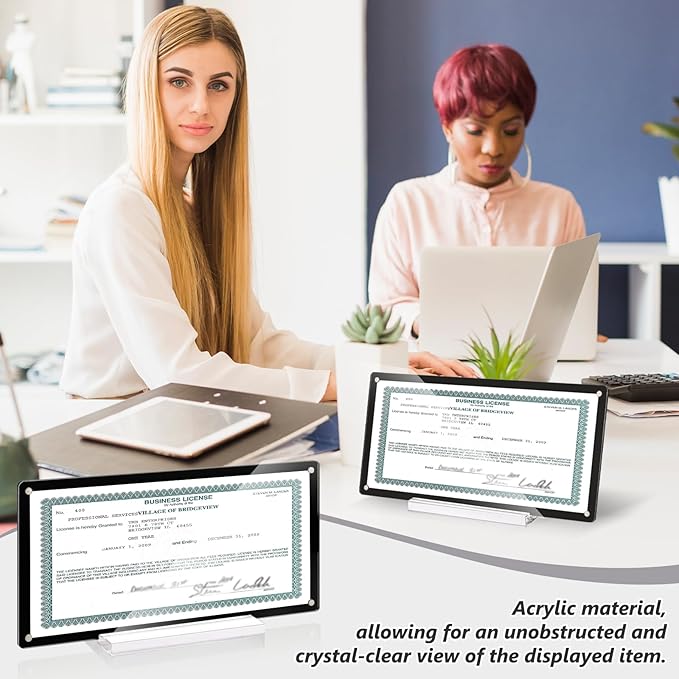 5x10 Business License Display Frame Magnetic Acrylic Business License Certificate Frame with Base White Card Paper for Desk House Office Hotel (Black)