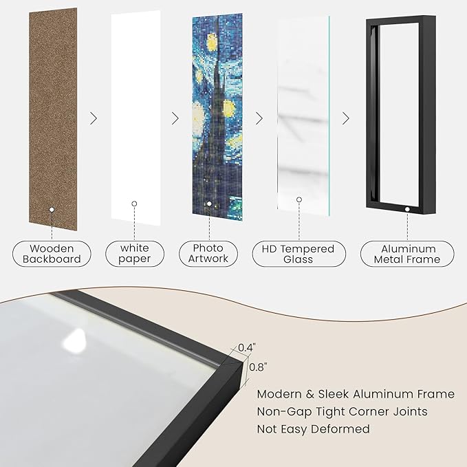 Heimlove 6x11 Metal Picture Frame,Black Aluminum Photo Frames-Real Tempered Glass,Tabletop Display,Mounting Horizontally or Vertically Decor for Wall-3 Pack