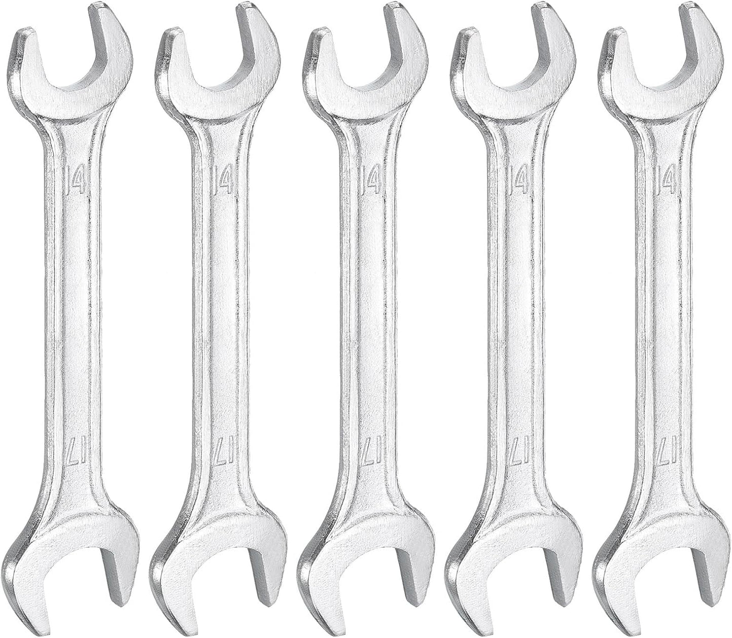 HARFINGTON 5pcs Double Open End Wrench 14mm x 17mm Metric 15 Degree Offset Angle Small Flat Head Wrench Galvanizing Open Ended Spanner for Automotive Repair Furniture Assembly