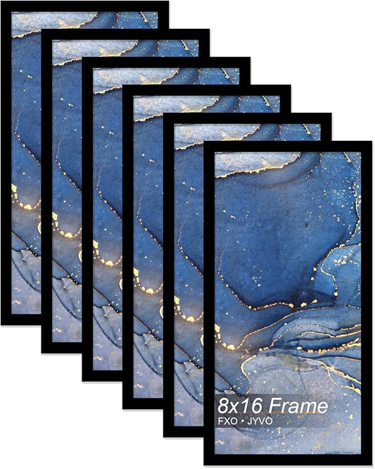 8x16 Picture Frame Set of 6, Black Frame for 8 x 16 Inch Picture Poster Photo, Light Weight and High Transparent 8 by 16 Frame for Wall - 6 Pack/Black/8"x16"