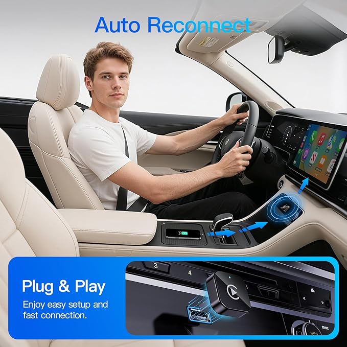 (2025 Upgraded) Wireless CarPlay Adapter for Apple iPhone - Multi-User Seamless Connection for Convert Wired to Wireless Car Play Adapter - No Latency from iOS 10+ to Screen