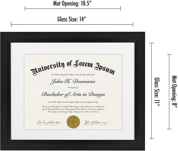 Americanflat 11x14 Diploma Frame with Shatter-Resistant Glass - Set of 4 - Use as 8.5x11 Frame with Mat or Display 11x14 Documents Without Mat - Legacy Collection - Certificate Frames for Wall - Black