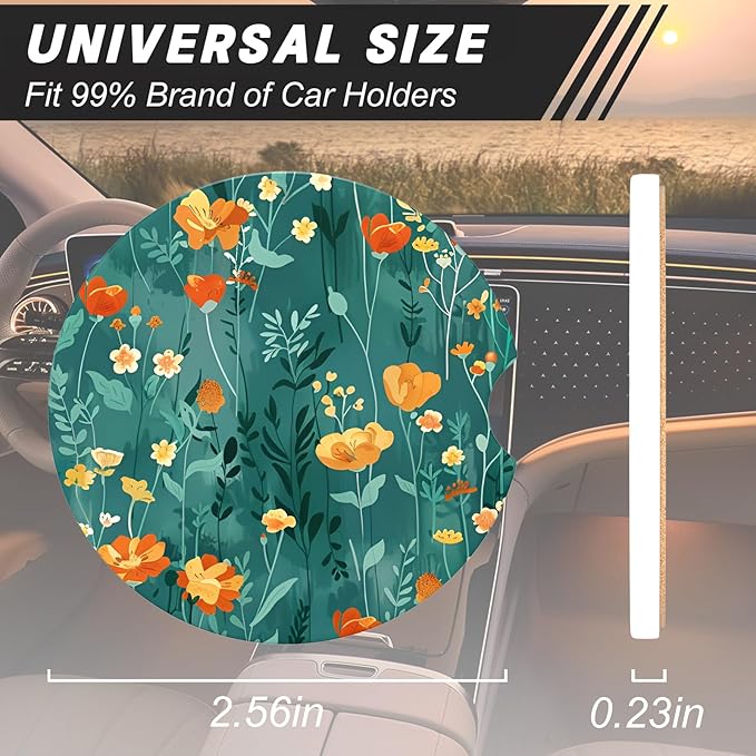 Car Cup Holder Coasters, 2 Pack Universal Auto Anti Slip Insert Coaster with A Finger Notch, Cup Mat for Most Car Interior, Beautiful Flowers