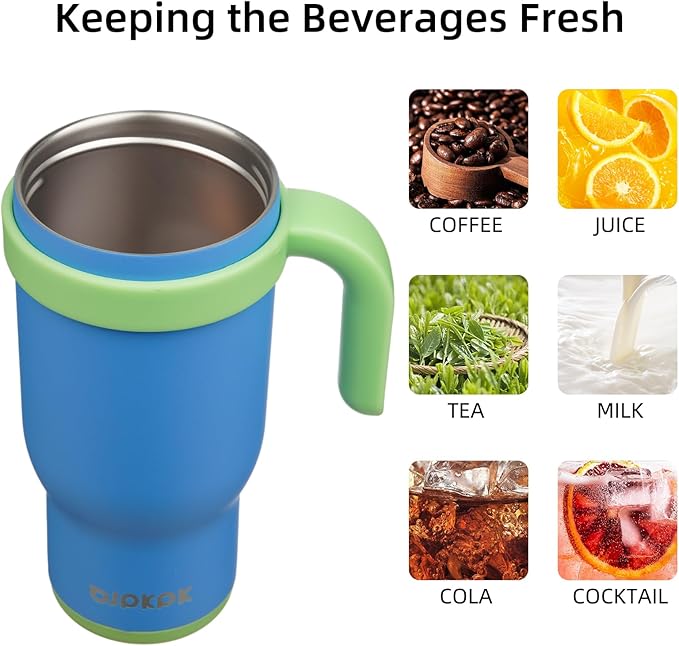 BJPKPK 14 OZ Insulated Travel Tumbler with Handle and Straw, Stainless Steel Water Bottle, Double Wall Vacuum Insulated Mug, for Work, Car, Travel, Sky Blue