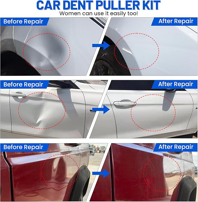 52Pcs Car Dent Puller Kit, Paintless Dent Removal Kit with Adjustable Bridge Puller & Golden Lifter, Dent Repair Kit for Car Hail Damage Large & Small Dent, Refrigerator Door Dent DIY Removal