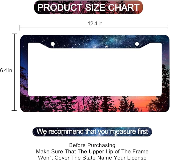 Galaxy Forest License Plate Frame - 2 PCS Colorful Galaxy Starry Sky Aluminum Metal Funny License Plate Frames Holder Covers, Rust-Proof Waterproof Car Decorative Tag Frames for Standard Us 12x6 Inch