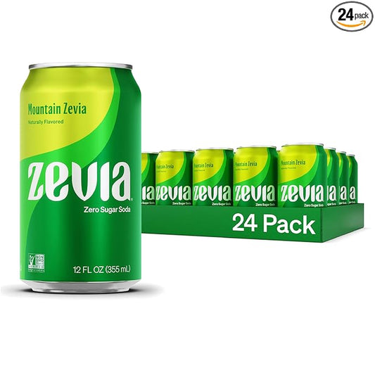 Zevia Zero Sugar Soda, Mountain Zevia, 12 oz Cans (24-Pack) – Naturally Sweetened, Non-GMO Project Verified, Gluten-Free, Vegan
