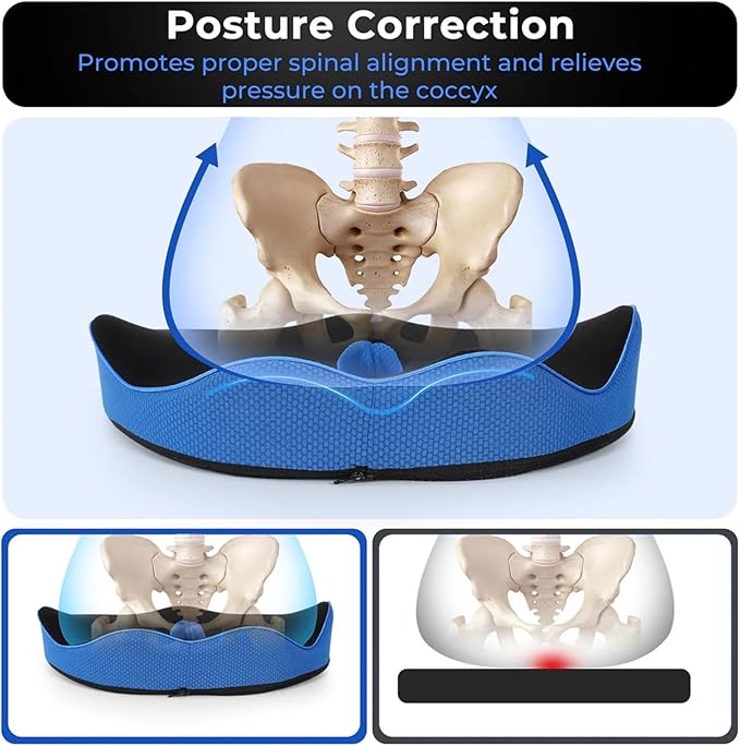 Serene Sitz Orthopedic Seat Cushion, Serensitz Orthopedic Seat Cushion, Ergonomic Memory Foam Seat Cushion for Office Chair Cushion, Car Seat, Airplane, Sciatica & Back Pain Relief (Navy)