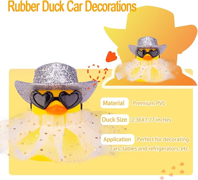Car Rubber Duck Ornament Cute Duck Car Dashboard Decoration Accessories with Mini Hat Sunglasses and Skirt for Car Dashboard Decoration Accessories(A6)