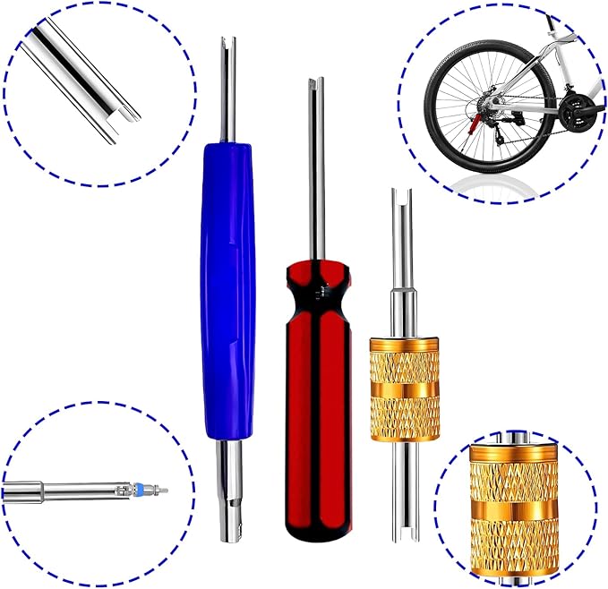 6 Pcs Tire Valve Stem Removal Tool Kit, Tyre Air Conditioner Valve Stem Core Remover Tool Single Dual Heads Air Conditioning Valve Core Remover Tool
