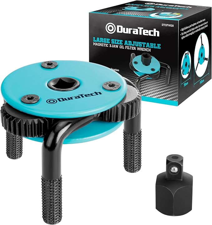 DURATECH Adjustable Oil Filter Wrench, Magnetic 3-Jaw Oil Filter Removal Tool, Large Sizes from 3" to 5.51"(76mm to 140mm), Ideal for Cars, Trucks, Tractor