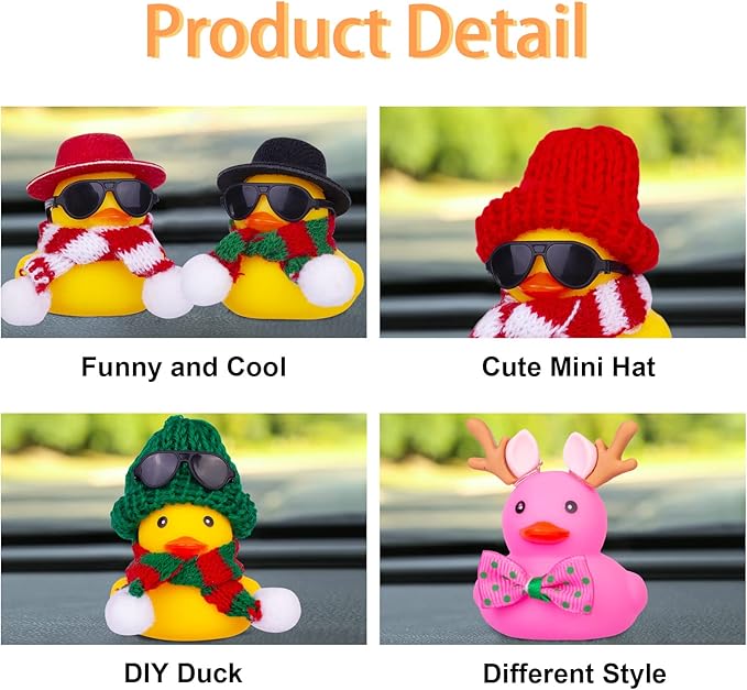 Rubber Duck Car Ornaments 2Pack Winter Duck Car Dashboard Decorations for Christmas Decor and Home Decorations with Mini Hat Scarf and Sunglasses(B)
