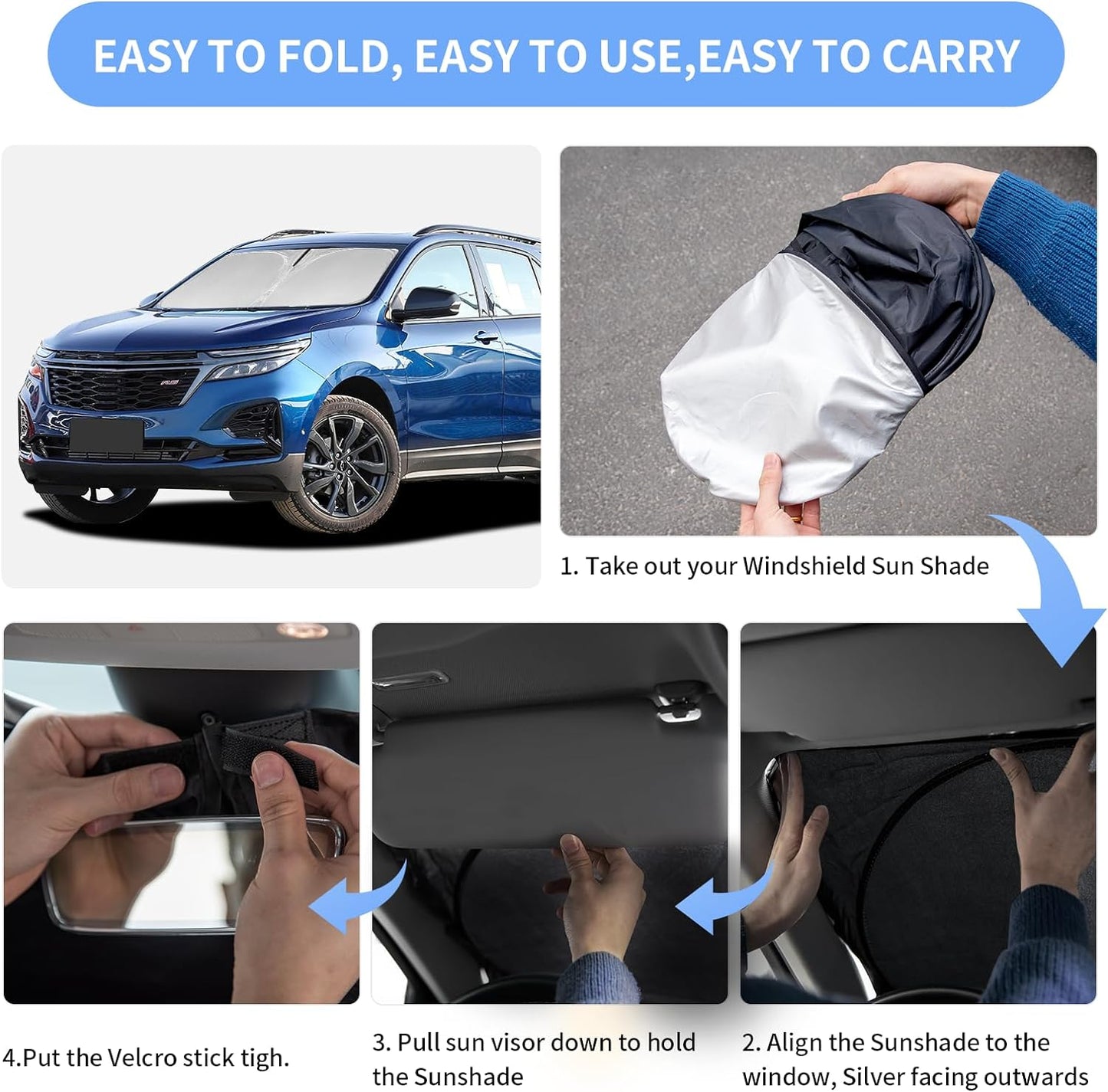 for Chevrolet Equinox 2018-2023 2024 2025 Sun Shade Sunshade Windshield Cover - 4 Layers Front Window Shade Not for Equinox EV Sun Visor - 240T Retractable Shade Blocks UV Rays Car Accessories