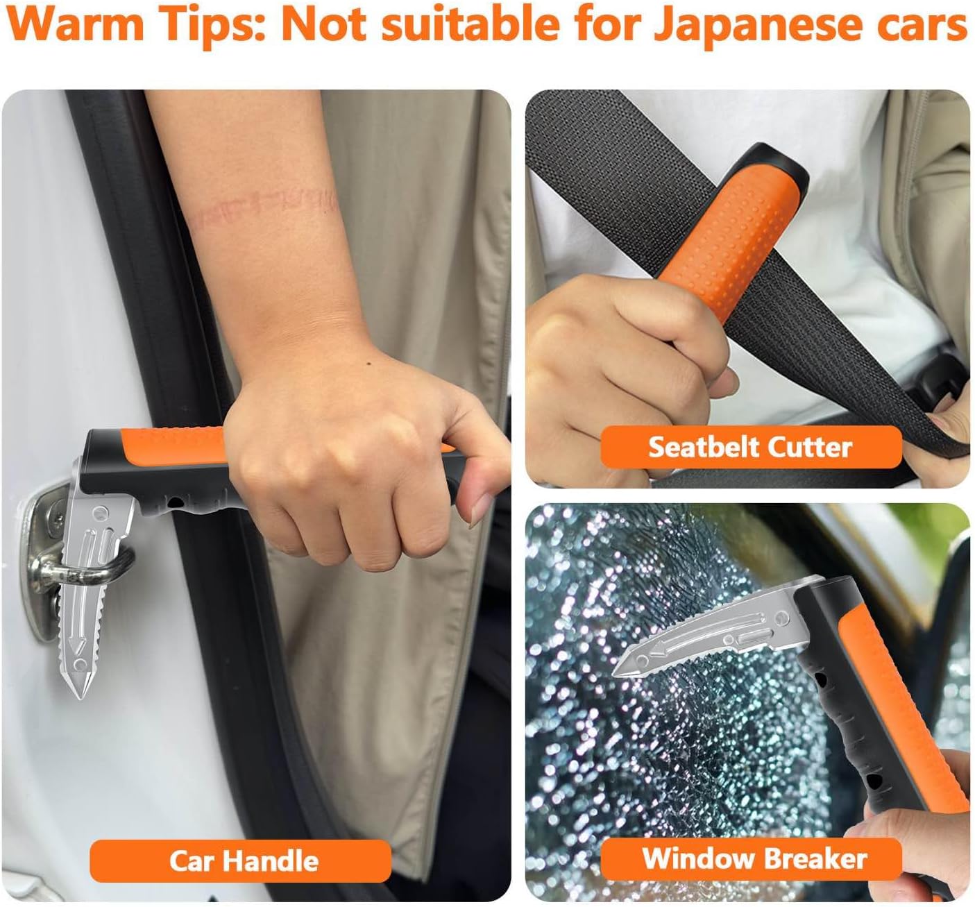 Car Door Handle for Elderly - 2025 New 3-in-1 Car Handle Assist, 2 Pack Auto Cane Portable Vehicle Support Handle Door Assist Bar, Max Load 500 Lbs, Anti-Slip Design (Orange-2-Pack Car Handle)