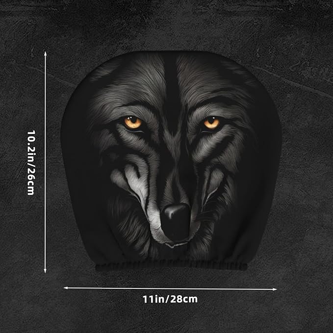 Dujiea 2 Pack Black Wolf Car Headrest Covers, Universal Soft Car Seat Head Rest Cover Protector, Vehicle Accessories Fabric Headrest Cover for Cars Vans Trucks