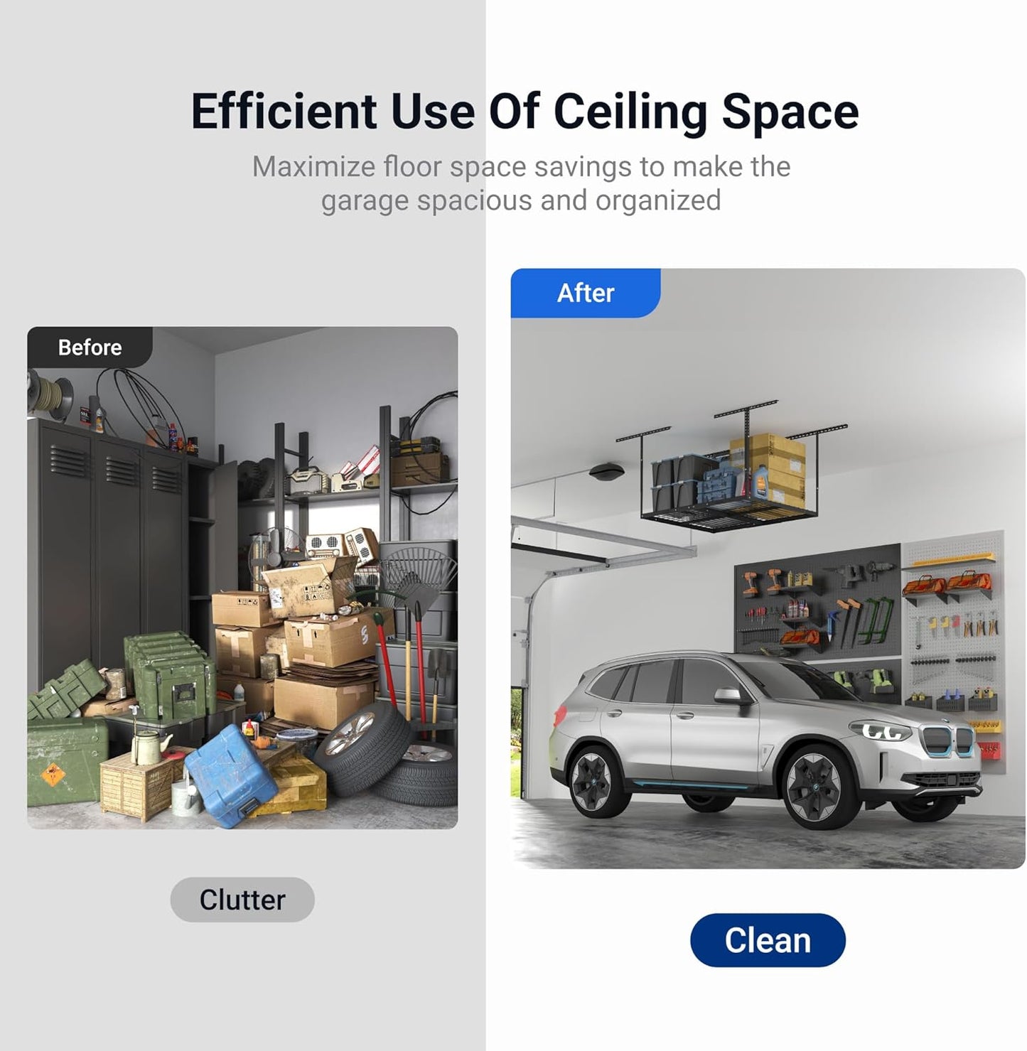 FLEXIMOUNTS 3x4FT Garage Storage Rack Overhead, Adjustable Ceiling Storage Racks, Metal Garage Organization System with 275LBS Weight Capacity(Black)