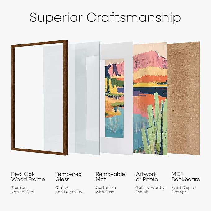 Homeforia 16x20 Diploma Brown Frame, High End Dark Oak 20x16 Certificate Wood Frame with Mat 14x17, 16 x 20 Walnut Wooden Graduation Degree Frame Matted to 14 by 17, Tempered Glass, Wall Kit, Set of 1