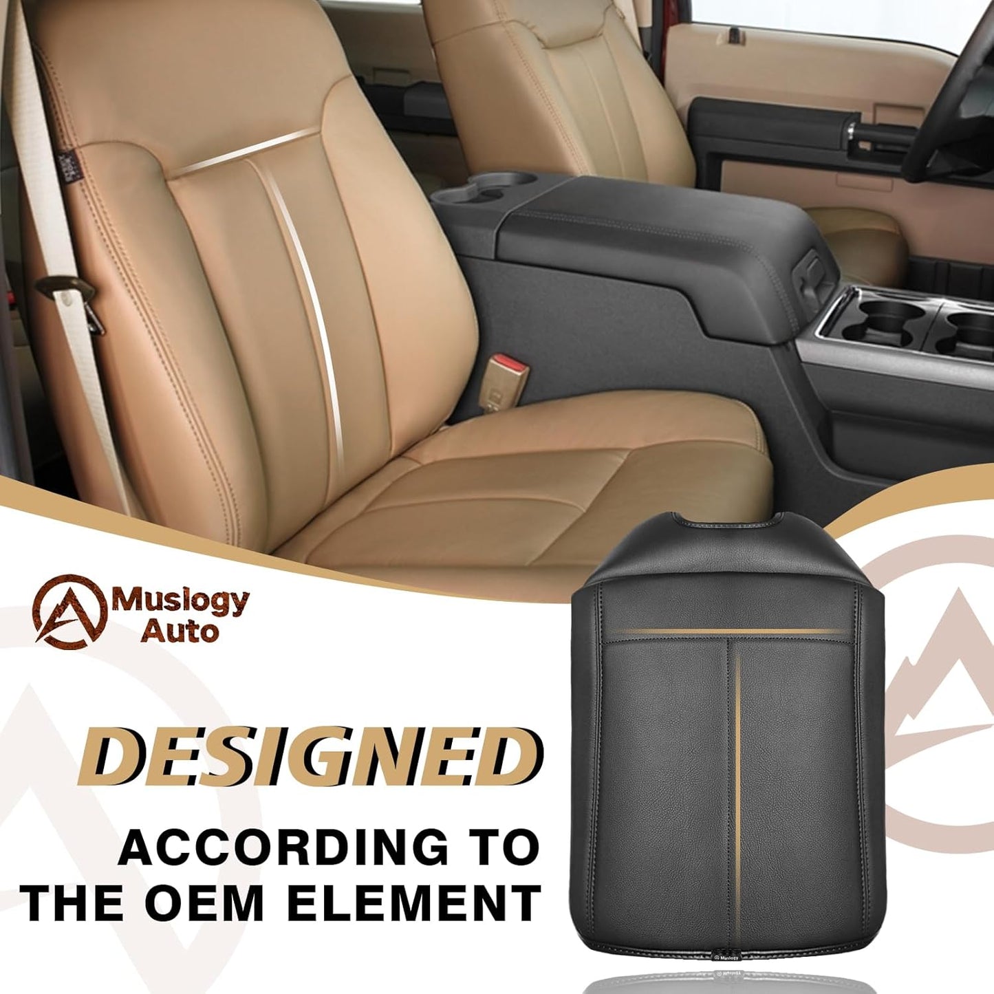 Muslogy Center Console Armrest Cover Compatible with Ford F250 F350 F450 2011-2016 Super Duty Comfort Armrest Pad Arm Rest Cushion Vegan Leather Protector 1-Inch Extra Thick(Bucket Seat ONLY)